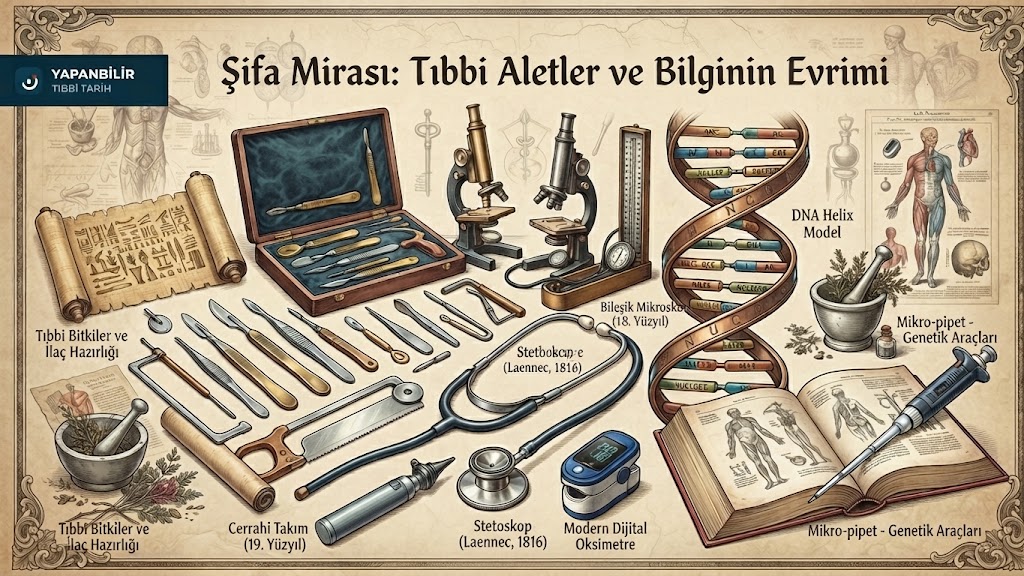 Tarihsel süreçten modern tıbba uzanan süreçte doktorluk ve bilim temalı YapanBilir görseli.